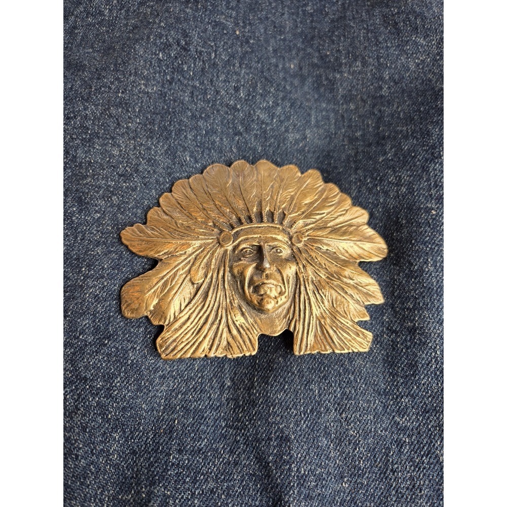 Vintage Gold Brass Native American Chief Large Belt Buckle
